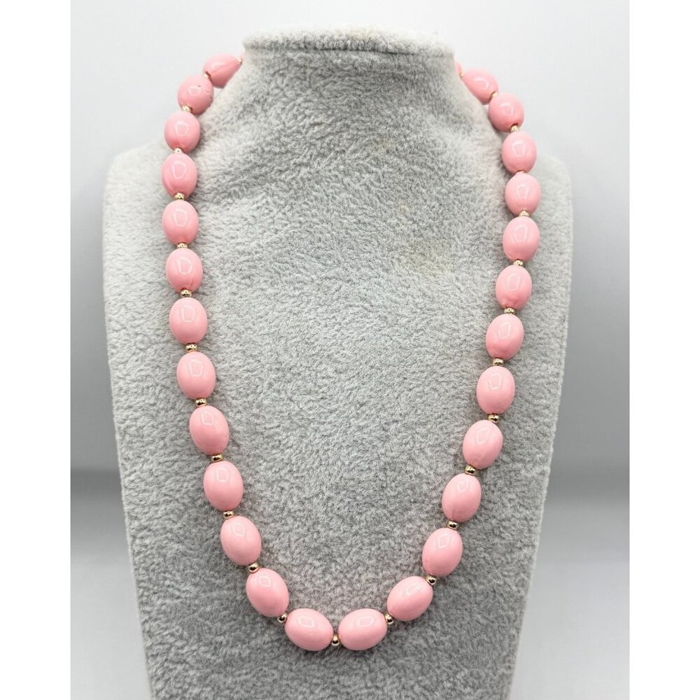 Vintage pink gold round beaded collar necklace